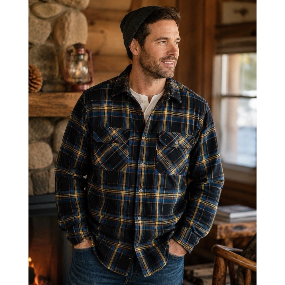 Legendary Whitetails Plaid Flannel Shirt Jacket Medium Fleece Lined Brown Blue